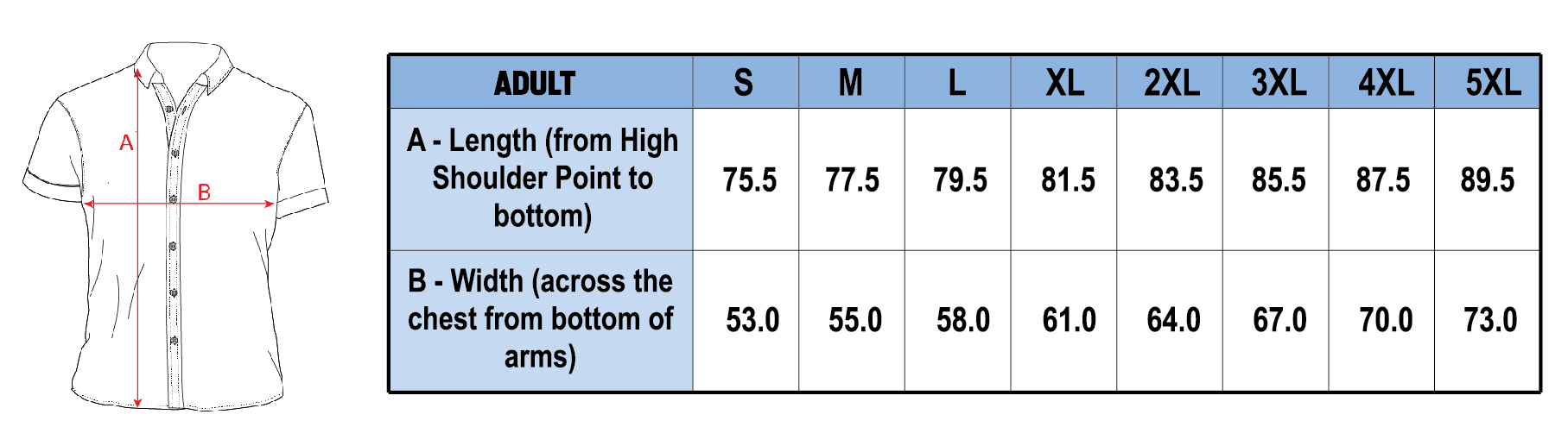 HAWAIIAN SHIRT SIZE CHART